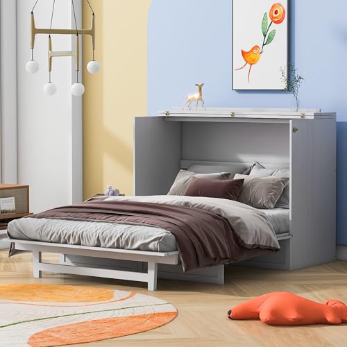 Harper & Bright Designs Full Size Murphy Bed Cabinet Wall Bed Chest with USB