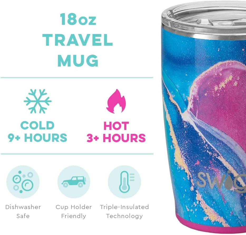 Swig Life 18oz Travel Mug | Insulated Tumbler with Handle and Lid, Cup Holder Friendly, Dishwasher Safe, Stainless Steel, Travel Coffee Cup