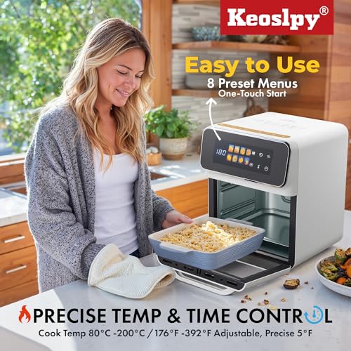 Air Fryer Oven, 8Qt Air Fry 8 Presets, Crispy Top, Bake, Grill Steaks, Bread, Bake Pizzas, French Fries, Reheats, Quick Meals, Digital Timer