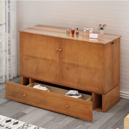 MUZZ Queen Size Murphy Bed with Charging Station, Convertible Cube Cabinet Murphy Bed with Folding Foam Mattress