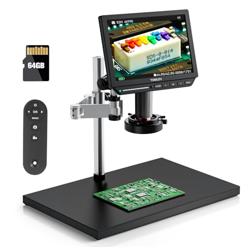 TOMLOV TM4K Max 4K Digital Microscope 2000x, 52MP Spin Arm Soldering Microscope for Adults, 10.1" HDMI Electronics Repair Microscope with Ring Light