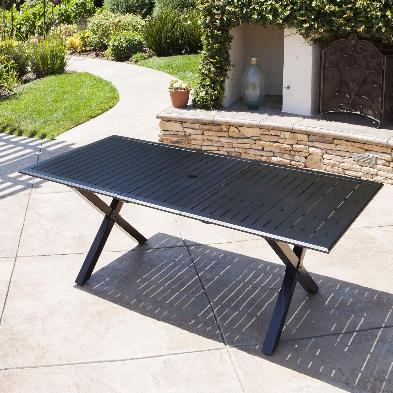 Christopher Knight Home Exuma Outdoor Expandable Cast Aluminum Rectangular Dining Table, Black