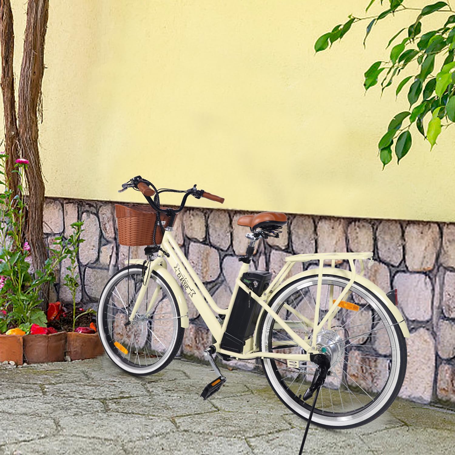 NAKTO Electric Bike, Electric Bike for Adults 26'' E-Bikes with 350W Motor, 20MPH City Bike with Front v Brake, 36V 12AH Removable Battery