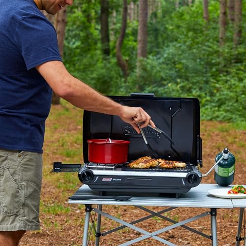 Coleman Tabletop 2-in-1 Camping Grill/Stove, 2-Burner Propane Grill & Stove with Adjustable Burners & 20,000 BTUs of Power, Great for Camping