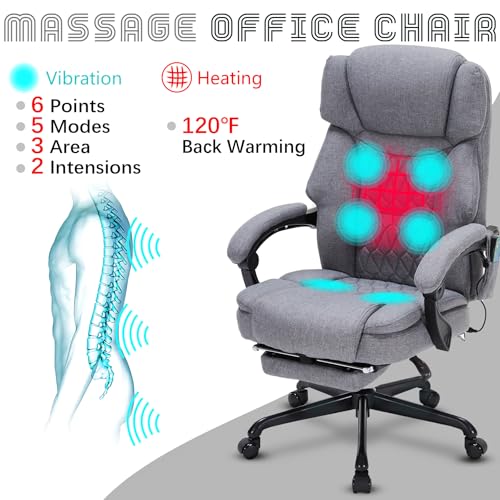 Massage Office Chair with Heat,Reclining Office Chair with Foot Rest,6 Points Vibration Home Desk Chairs for Heavy People 400lbs