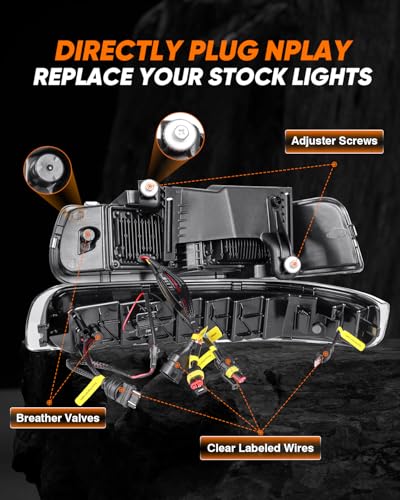 LED Headlights Assembly Headlamps Replacement for 1999-2002 Chevy Silverado 2000-2006 Suburban 00-06 Tahoe Sequential Turn Signal Hi/Low Beam DRL