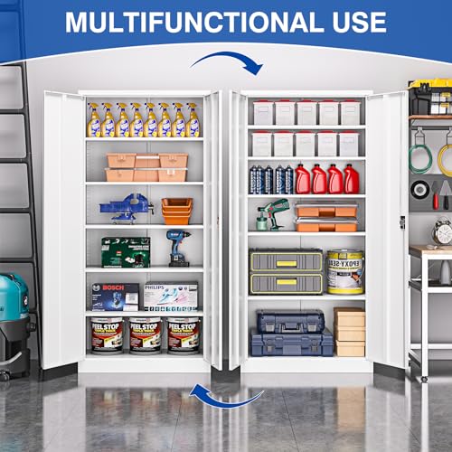 Metal Garage Storage Cabinet with Wheels,Metal Storage Cabinet with Adjustable Shelves,Steel Tool Cabinets with Locking Door for Home, School, Office