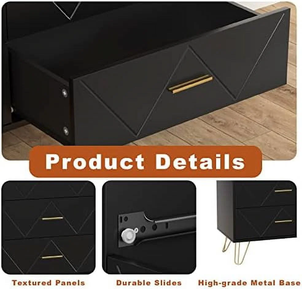 HOOMHIBIU Dresser for Bedroom  6 Drawer Dresser with Sturdy Frame  Wood Rustic Chest for Living Room  Office  Closet (Black)