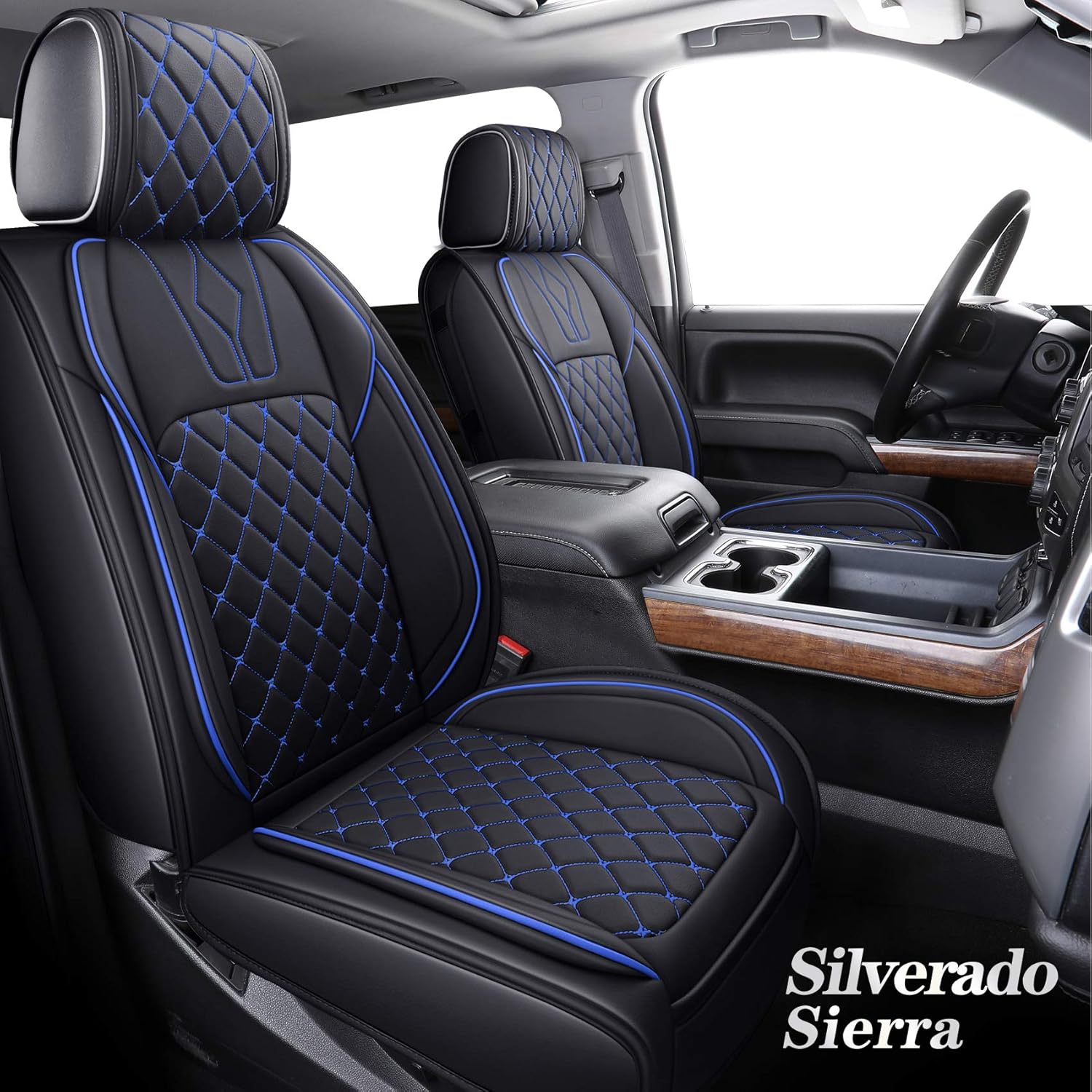 YIERTAI Chevy Chevrolet Silverado GMC Sierra Car Seat Covers Full Set with Waterproof Leather fit 2007-2022 1500 2500 3500 HD Crew Double Extended