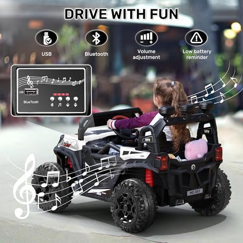 ANPABO 24V 4X4 Ride on Car Truck w/Remote Control, 4WD/2WD Switchable Kids UTV, 19" Spacious Seat, 4 Shock Absorbers, Soft Start, Music Player