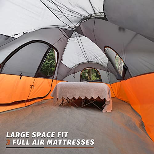 UNP Camping Tent 10-Person-Family Tents, Parties, Music Festival Tent, Big, Easy Up, 5 Large Mesh Windows, Double Layer, 2 Room, Waterproof