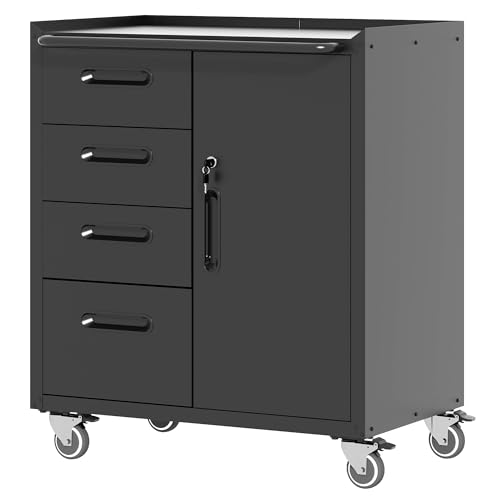 Mobile Tool Storage Cabinet with Wheels,Heavy Duty Rolling Tool Cabinets for Garage,Metal Storage Cabinets with 4 Drawer and 1 Locking Doors