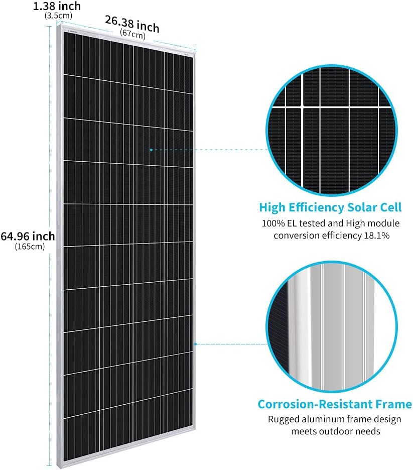 Renogy Solar Panel 200 Watt 12 Volt High-Efficiency Monocrystalline Module PV Power for Camper, Vehicle Caravan and Other Off-Grid Applications, 200W