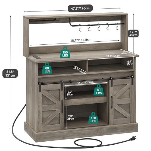 YITAHOME 47" Coffee Bar with Goblet Holder & Power Outlet, Buffet Cabinets with Storage