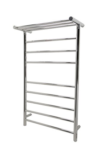 ANZZI Eve 8 Bar Wall Mounted Towel Warmer with Top Shelf in Brushed Nickel, Energy Efficient 93W Electric Plug in Heated Towel Rack for Bathroom