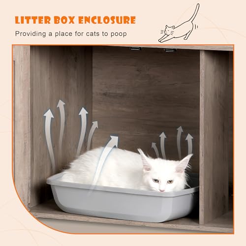Heybly Cat Tree with Litter Box Enclosure, 76.8-inch Wooden mainecoons Cat Tower with Food Station,Extra Large Platforms