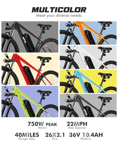 Racer Electric Bike for Adults - 21-Speed Mountain Lightweight Ebike with Peak 750W 22MPH Brushless Motor, 375Wh Removable Battery