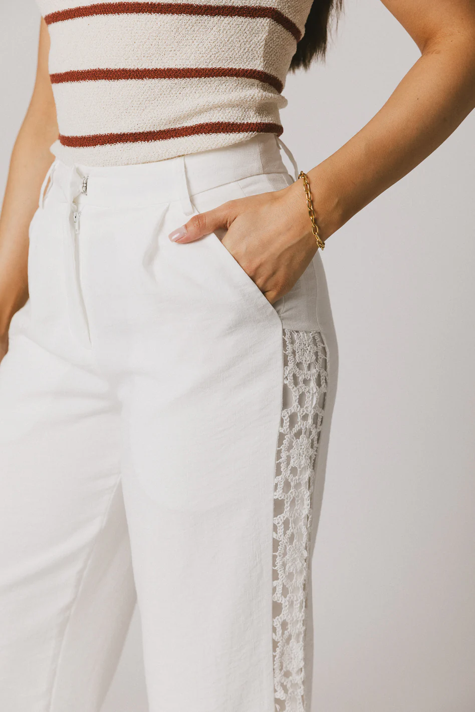 Karie Crochet Pants in White - FINAL SALE