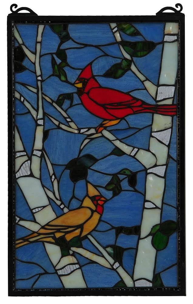 Meyda 119436 13x22 W x 10x22 H Cardinals Morning Stained Glass Window