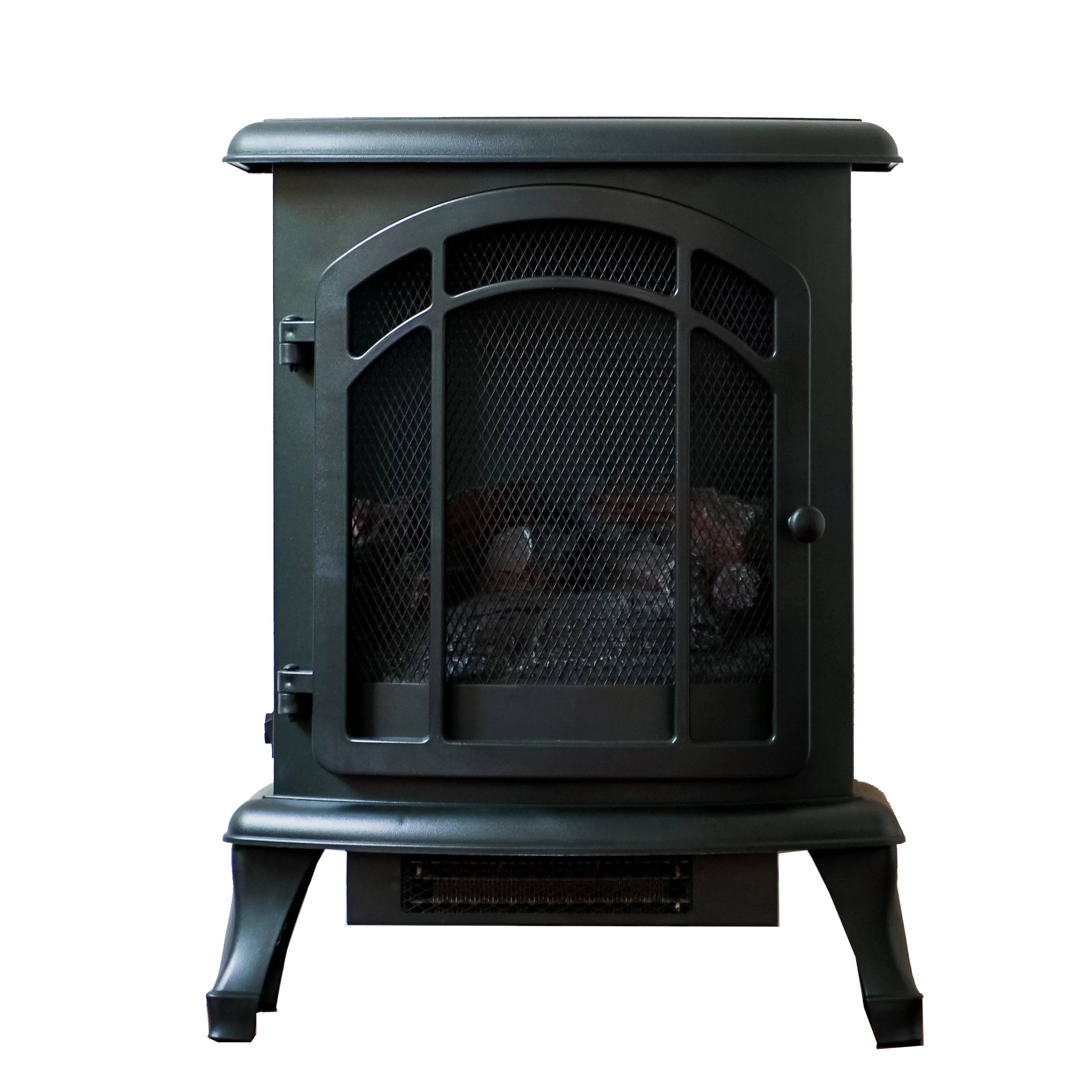 XBrand Free Standing Portable High/Low Heat Wired Fire Stove with Manual Control and LED Flame Effect, 24 Inch Tall, Black