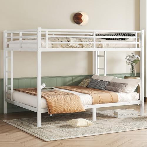 Heavy Duty Bunk Bed Frame with Ladder, Twin XL Over Twin XL Bunk Beds with Safety Guardrails, Adults Bunk Beds with Noise-Reducing Rubber Stoppers