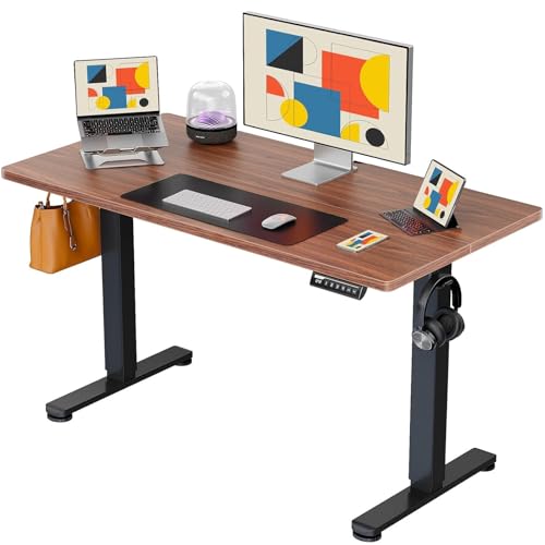 ErGear Height Adjustable Electric Standing Desk, 48 x 24 Inches Sit Stand up Desk, Memory Computer Home Office Desk with Two-Piece Desktop (Walnut)