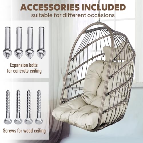 Chihee Egg Chair Foldable Wicker Rattan Hanging Chair Swing Chair Indoor Outdoor Patio Wicker Chair Hammock Chair with Stainless Steel Hanging Kit