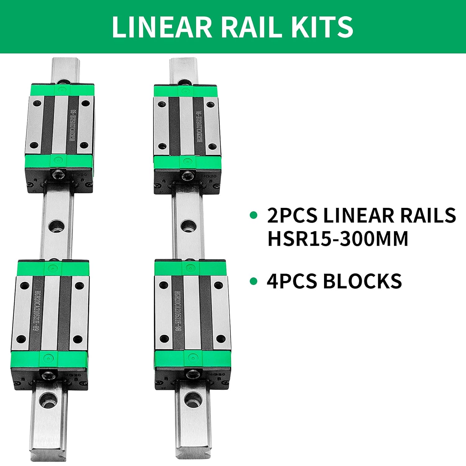 Linear Rail 15-300mm 2X Linear Guideway Rail 4X Square Type Carriage Bearing Block Linear Rail Support for 15mm Slotted Bearings