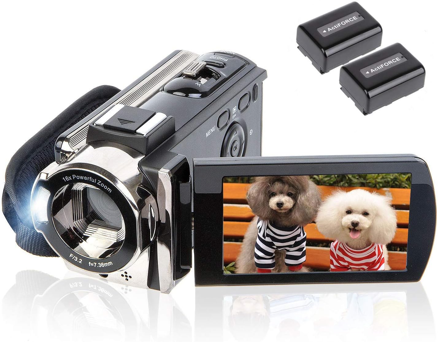 Video Camera Camcorder Digital Camera Recorder kicteck Full HD 1080P 15FPS 24MP 3.0 Inch 270 Degree Rotation LCD 16X Zoom Camcorder with 2