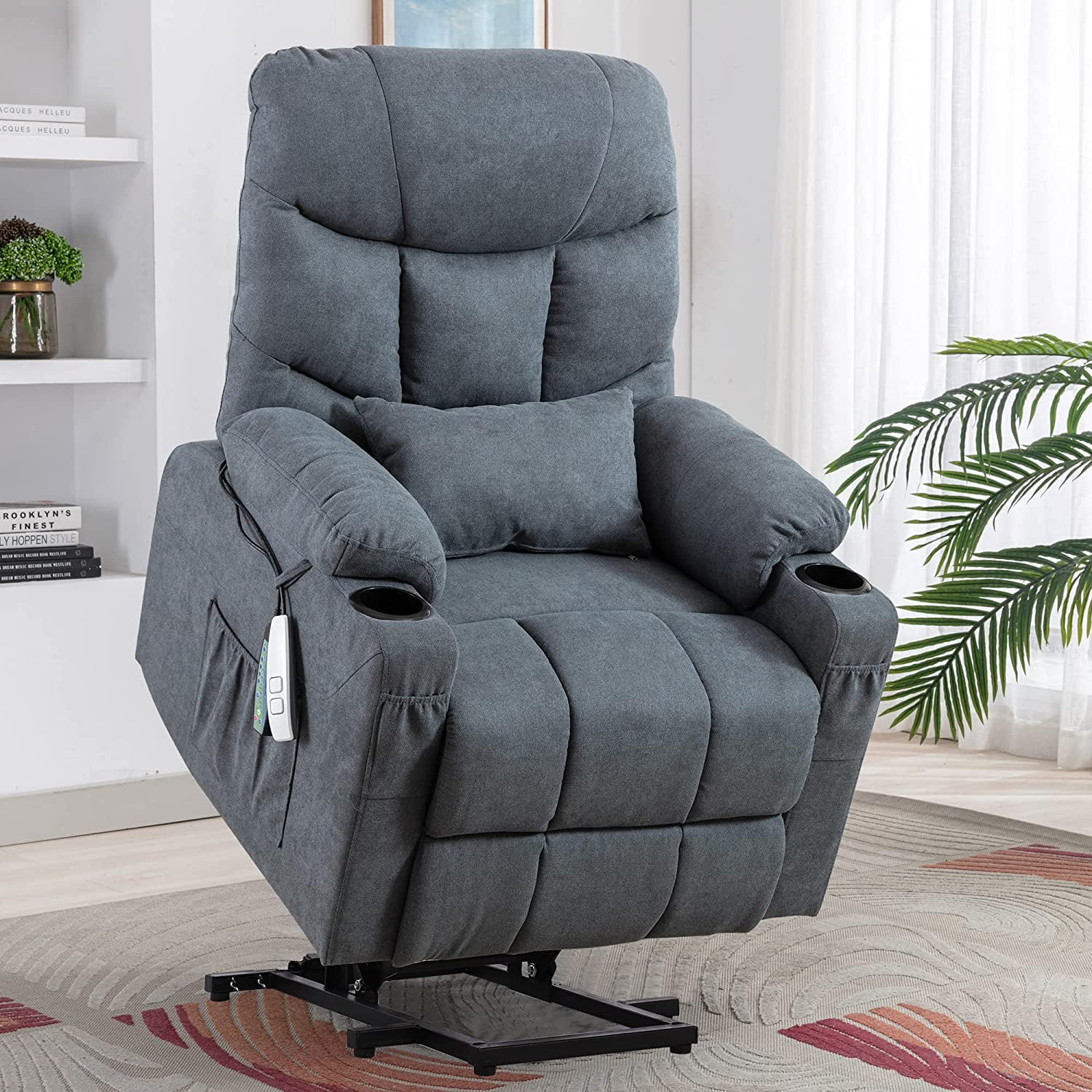 IPKIG Electric Power Lift Recliner Chair Sofa with Heat and Vibration, Lift Recliner Chairs for Elderly with Lumbar Pillow, Hand Remote Control