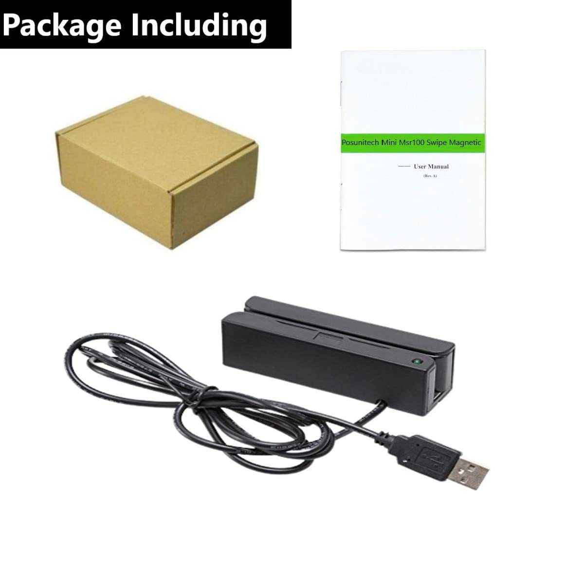 Posunitech Mini Msr100 Swipe Magnetic Credit Card Reader 3 Tracks Hi/Lo Data Collector, USB Msr Stripe Card Reader for Point of Sale (POS)