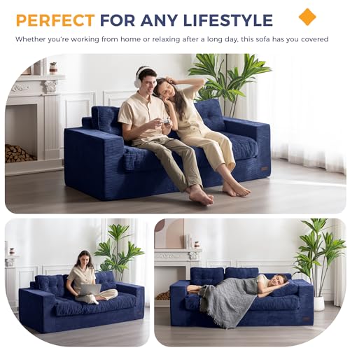 MAXYOYO 3 Seater Couch for Living Room, Boneless Couch with Tufted Cushion & Backrest, Upholstered Floor Sofa with Armrests, Sofa in A Box