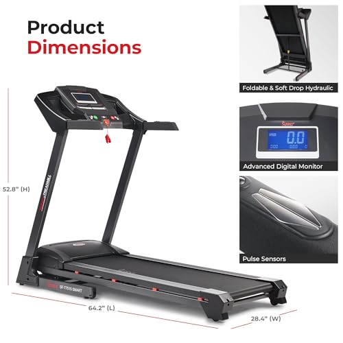 Sunny Health & Fitness Premium Smart Treadmill with Auto Incline, Dedicated Speed Buttons, Double Deck Technology, Digital Performance Display