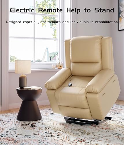 GarveeHome Power Lift Recliner Chair - Heat and Massage, Faux PU Electric Lift Recliner for Elderly & Mobility Impaired, Adjustable Back and Legs