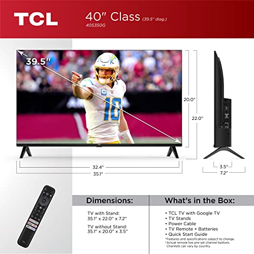 TCL 32-Inch Class S3 1080p LED Smart TV with Google TV (32S350G, 2023 Model), Google Assistant Built-in with Voice Remote, Compatible with Alexa