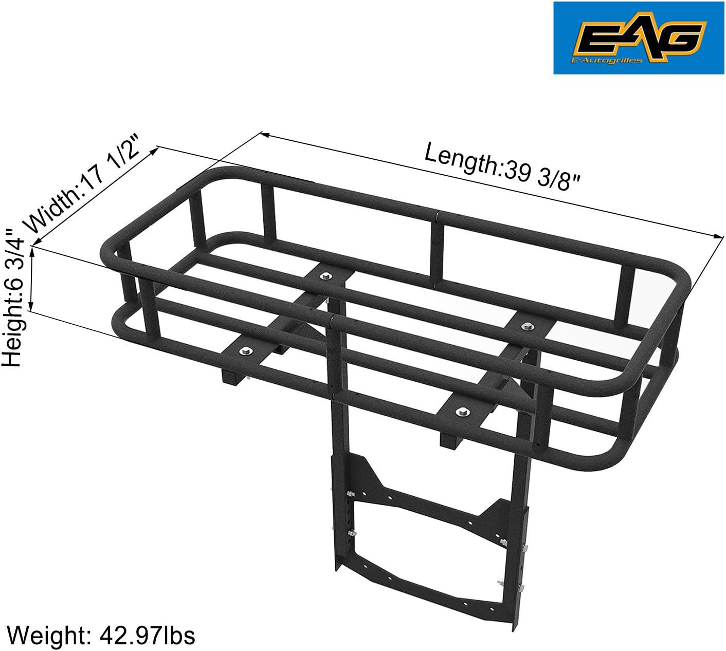 EAG Rear Cargo Carrier Basket on OE Tailgate with Jack Mount Compatible with 2018-2021 Wrangler JL