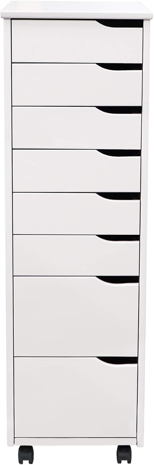 Adeptus Euro 6 Drawer Wide Roll Cart Quick 2 Connect Assembly and Made from Solid Wood (White)