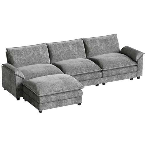 Homall 119" Modular Sectional Sofa, L Shaped Sofa Couch with Reversible Ottoman, DIY Combination Chenille Deep 3-Seat Cloud Couch for Living Room