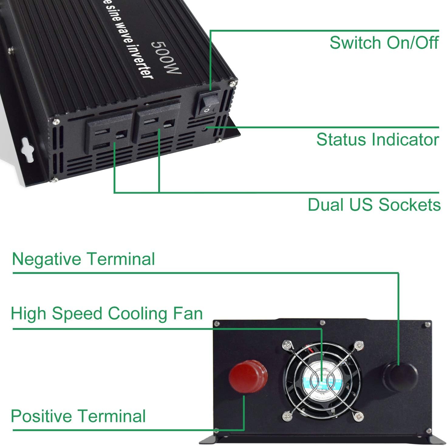 aeliussine 1000w Inverter Pure Sine Wave Power Inverter 12v dc to ac 110v 120v with 2 US Socket, LCD Display and Earth Terminal, for Car RV, Truck
