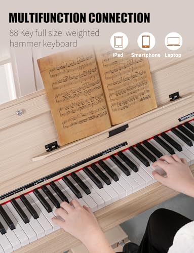 88 Key Weighted Digital Piano - Wooden Desk Electric Piano Transforms Between Desk and Vanity - Progressive Hammer-Action Keyboard