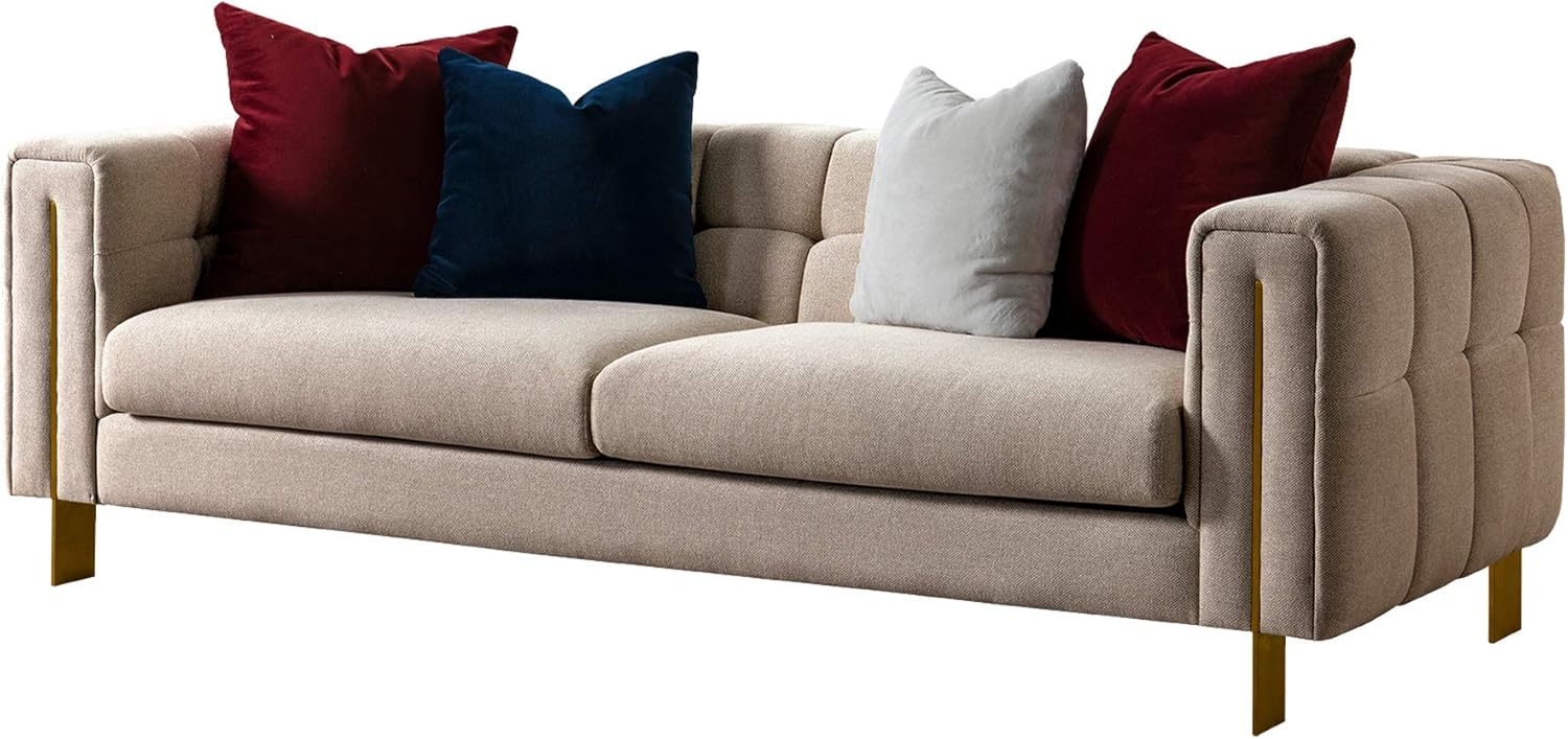 Acanva Modern Living Room Sofa Linen-Like Straight Arm, 69 W Loveseat, Beige