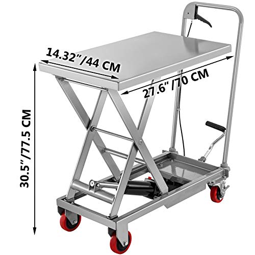 BestEquip Hydraulic Scissor 500LBS Capacity, Cart Lift Table Cart 28.5-Inch Lifting Height, Manual Scissor Lift Table w/ 4 Wheels and Foot Pump
