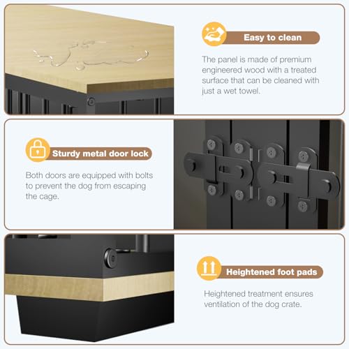 EBE Dog Crate Furniture, 71.6'' Metal Steel Frame Double Dog Kennel with 2 Rooms and Removable Divider