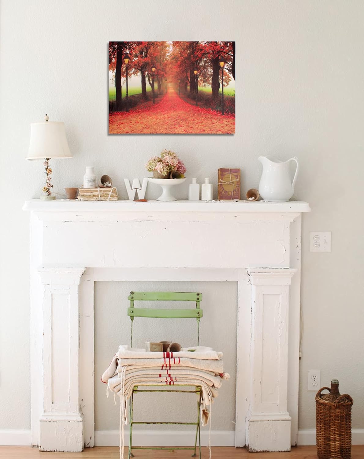 Suugly LED Wall Art Red Maple Forest Maple Leaves and Road Landscape Canvas Pictures Wall Decorations for Living Room Bedroom Kids Room Home Office