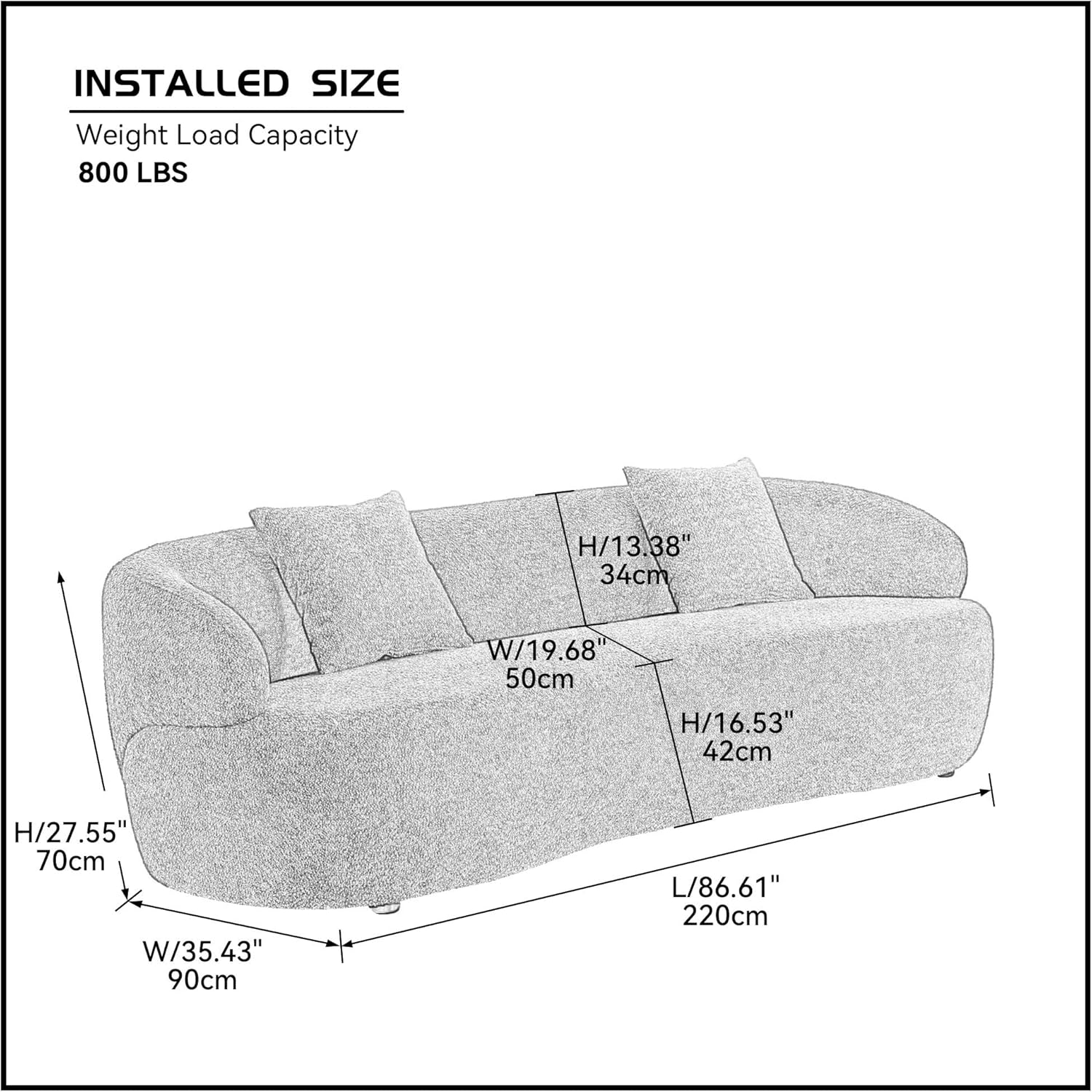 86.6'' Curved Sofa for Living Room Round Sectional Sofa Couch 3 Seater Upholstered Sofa Boucle Couch with Pillows for Apartment Home Office, Blue