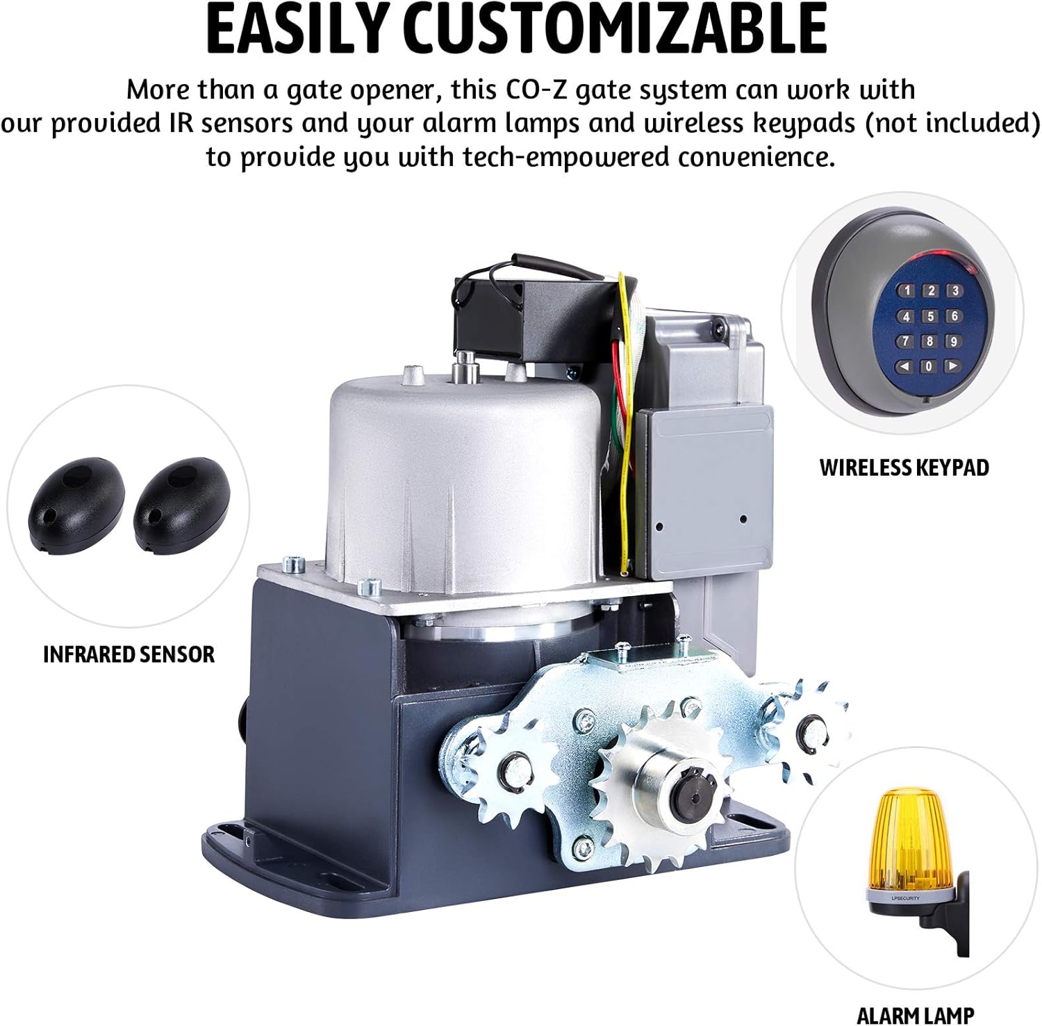 CO-Z Automatic Sliding Gate Opener with 2 Remote Controls, Electric Rolling Driveway Slide Gate Motor