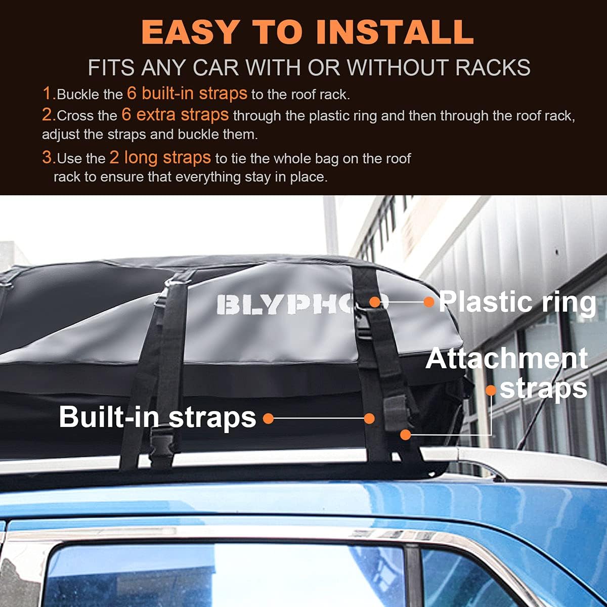 BLYPHOO 20 Cubic Feet Rooftop Cargo Carrier，Upgraded Car Roof Bag, Waterproof Rooftop Cargo Bag