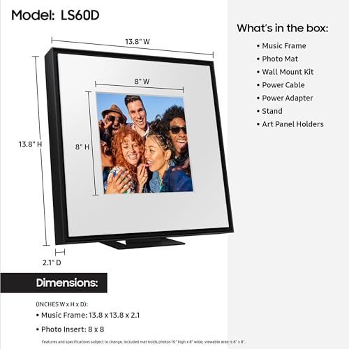 Samsung LS60D Music Frame Smart Speaker with Dolby Atmos Audio, Q-Symphony, Customizable Design, Wide Range Sound