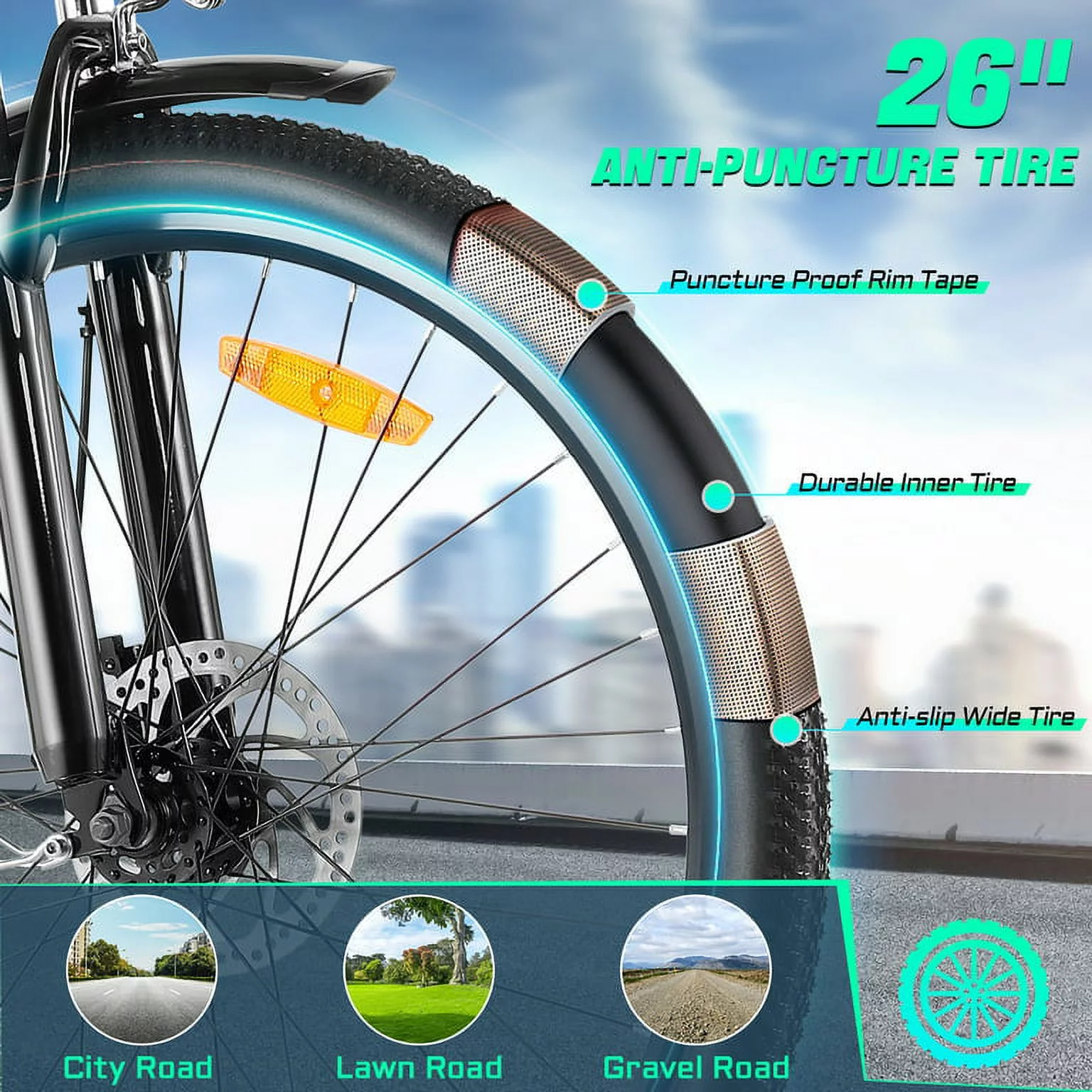 Gocio 500W 26'' Electric Bike 48V Electric Bicycle for Adults, 19MPH Cruiser Ebike, Electric Commuter Bike with Carrier Rack