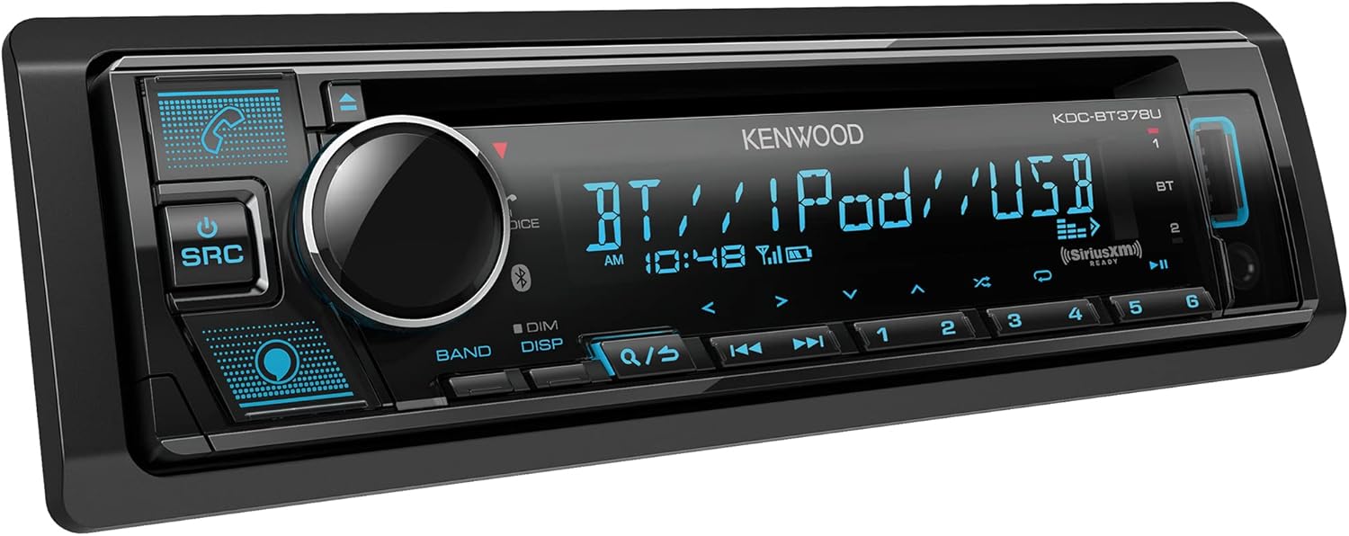 KENWOOD KDC-BT378U CD Car Stereo Receiver with Bluetooth, AM/FM Radio, Variable Color Display, Front High Power USB, Alexa Built in